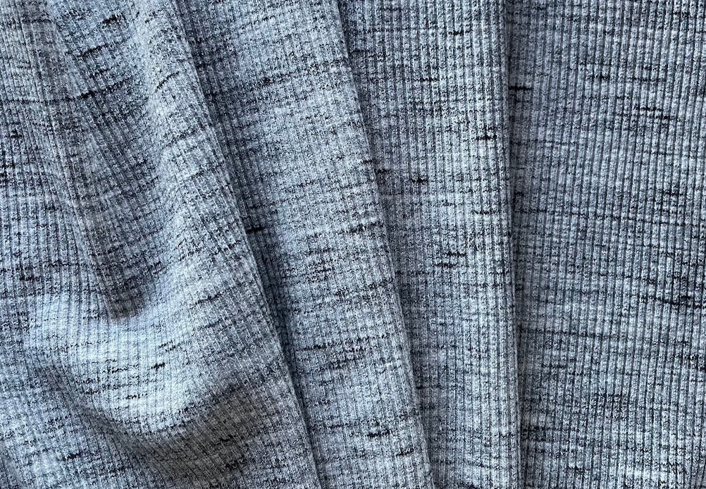 Ribbed Marbled Heathered Grey Cotton Blend Knit