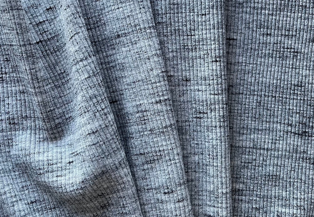 Knit Fabric Ribbed Marbled Heathered Grey Cotton Blend Knit