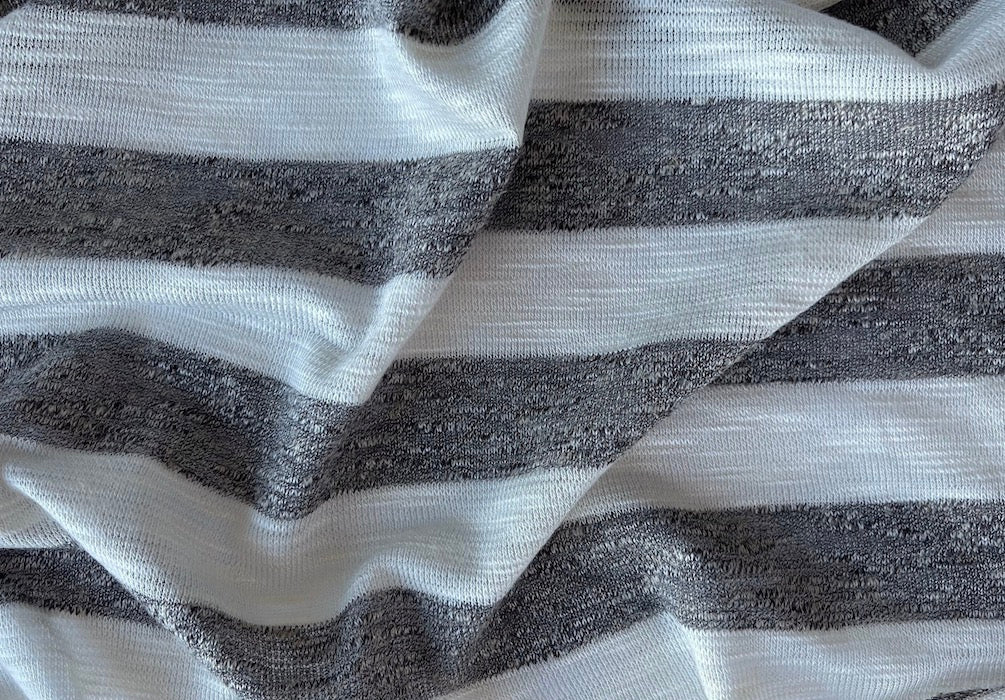 Linen-Textured Mushroom & Natural Striped Viscose Knit (Made in Italy)