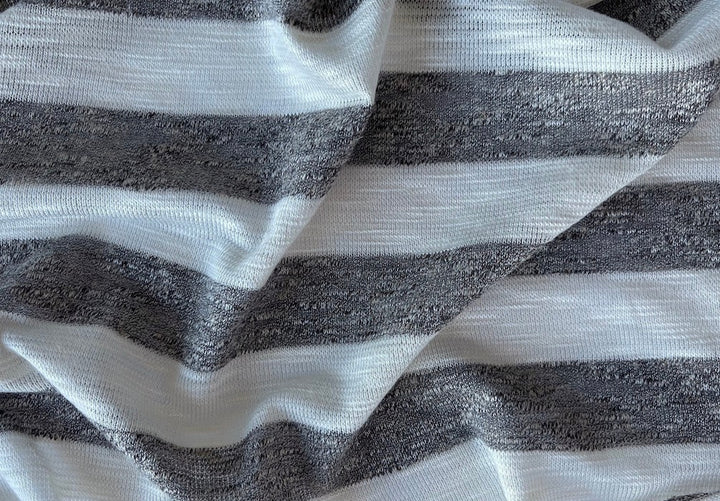 Linen-Textured Mushroom & Natural Striped Viscose Knit (Made in Italy)