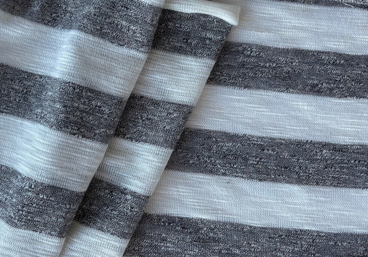 Linen-Textured Mushroom & Natural Striped Viscose Knit (Made in Italy)