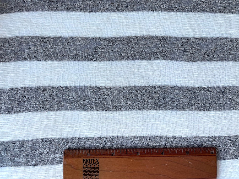 Linen-Textured Mushroom & Natural Striped Viscose Knit (Made in Italy)