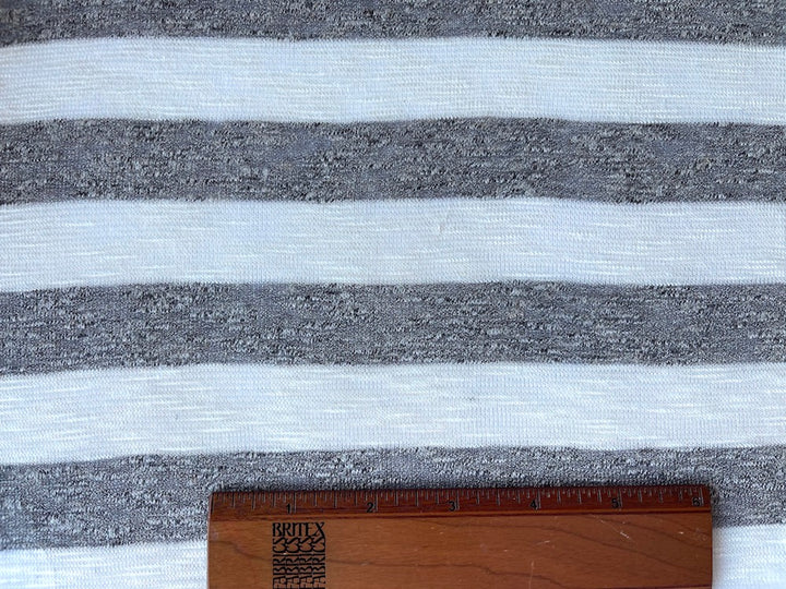Linen-Textured Mushroom & Natural Striped Viscose Knit (Made in Italy)