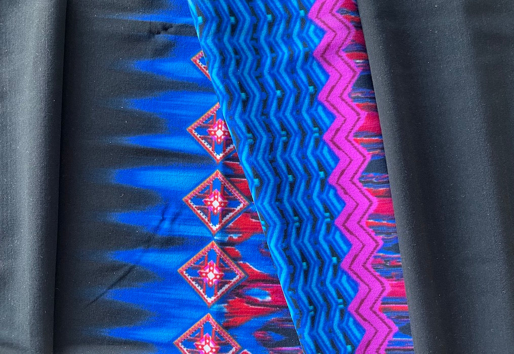 Double-Bordered Geometric Zig-Zag Nylon Swimsuit Knit