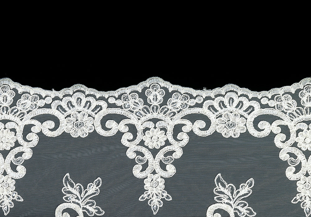 16" Ivory Alençon Galloon Lace with Clear Sequins