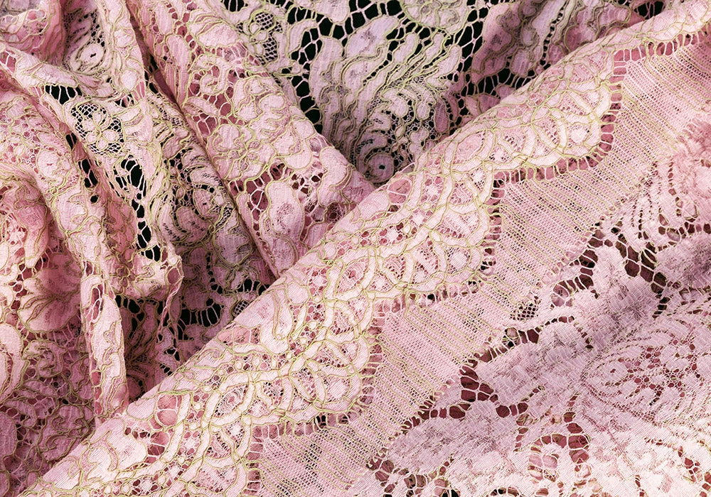 Dainty Baby Pink Cotton Alençon Lace Fabric (Made in Italy)