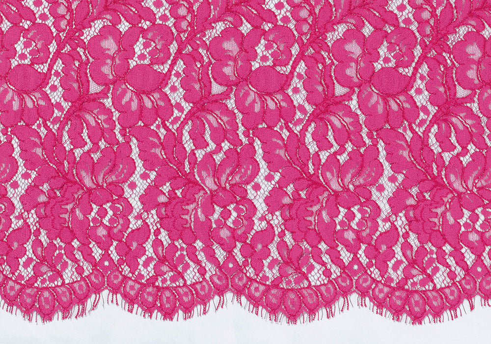 Hot Pink Floral Chantilly Cotton Blend Lace Fabric (Made in USA)