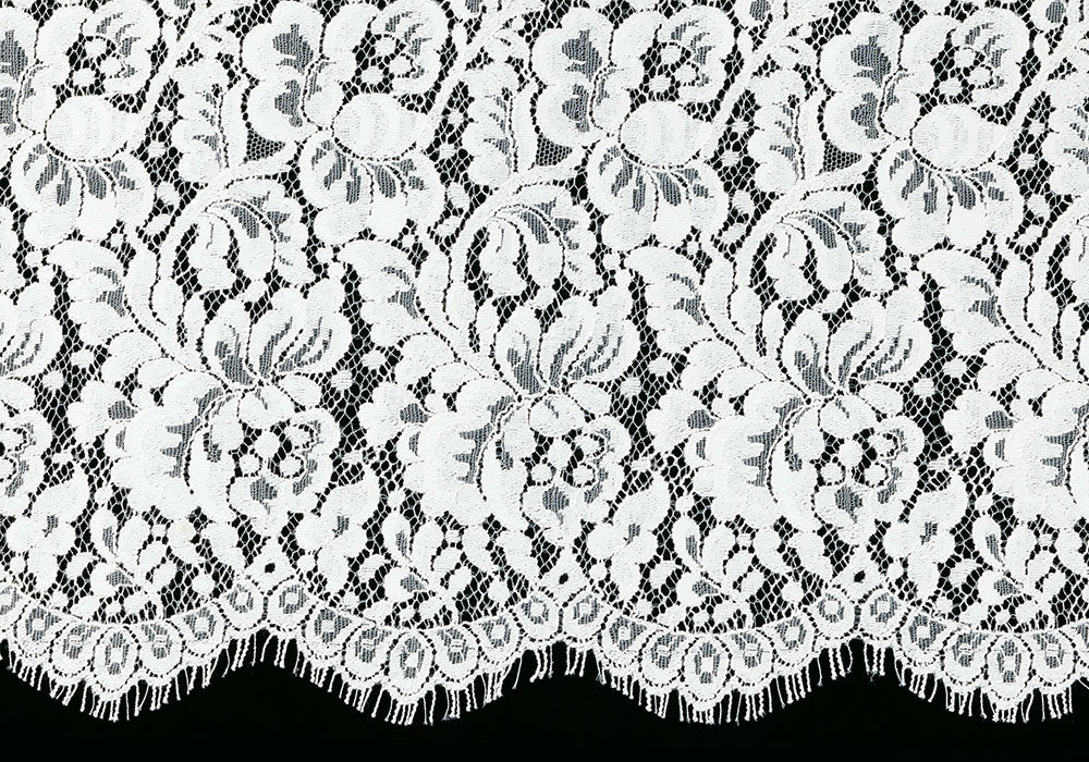 Pale Ivory Floral Chantilly Cotton Blend Lace Fabric (Made in USA)