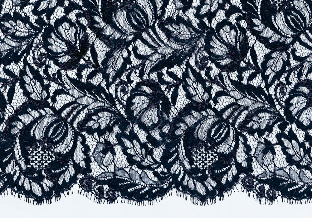 Midnight Navy Floral Chantilly Lace Fabric (Made in USA)