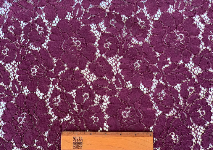 60" PANEL -Bodacious Burgundy Alençon Cotton Blend Lace Fabric