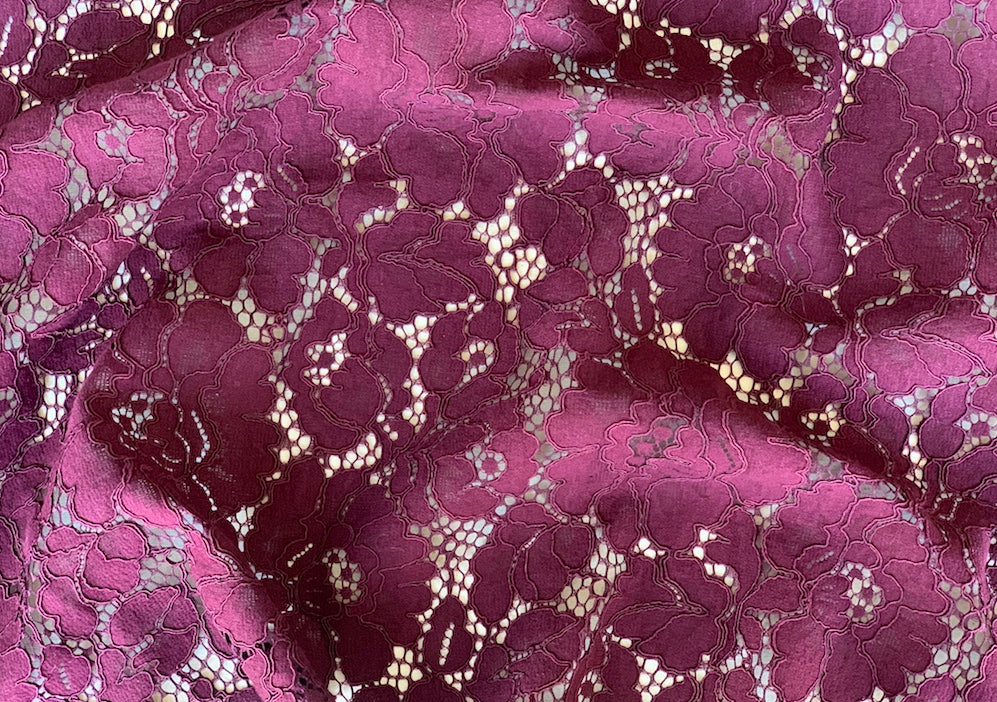 60" PANEL -Bodacious Burgundy Alençon Cotton Blend Lace Fabric