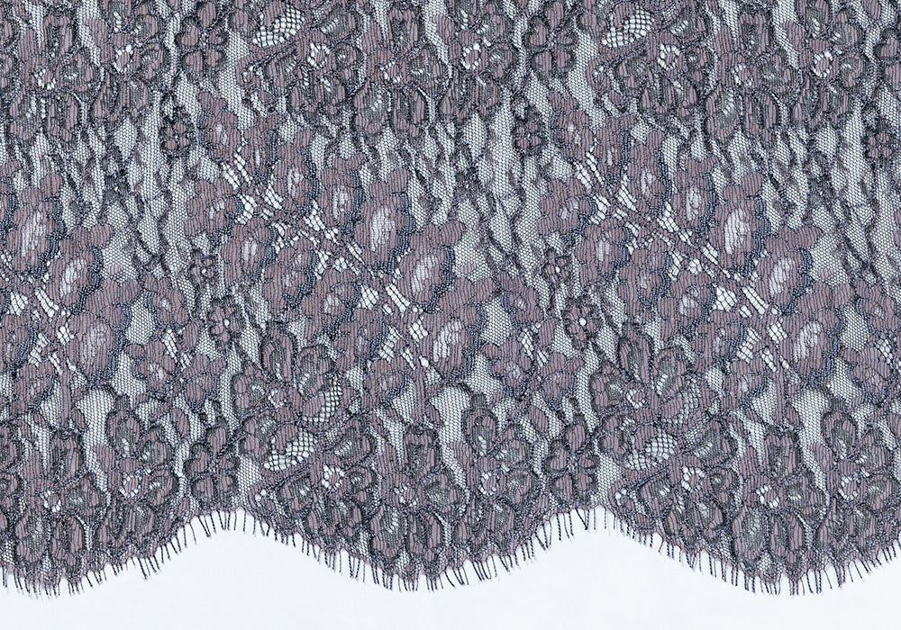 Mulberry & Black Floral Chantilly Cotton Blend Lace Fabric (Made in USA)