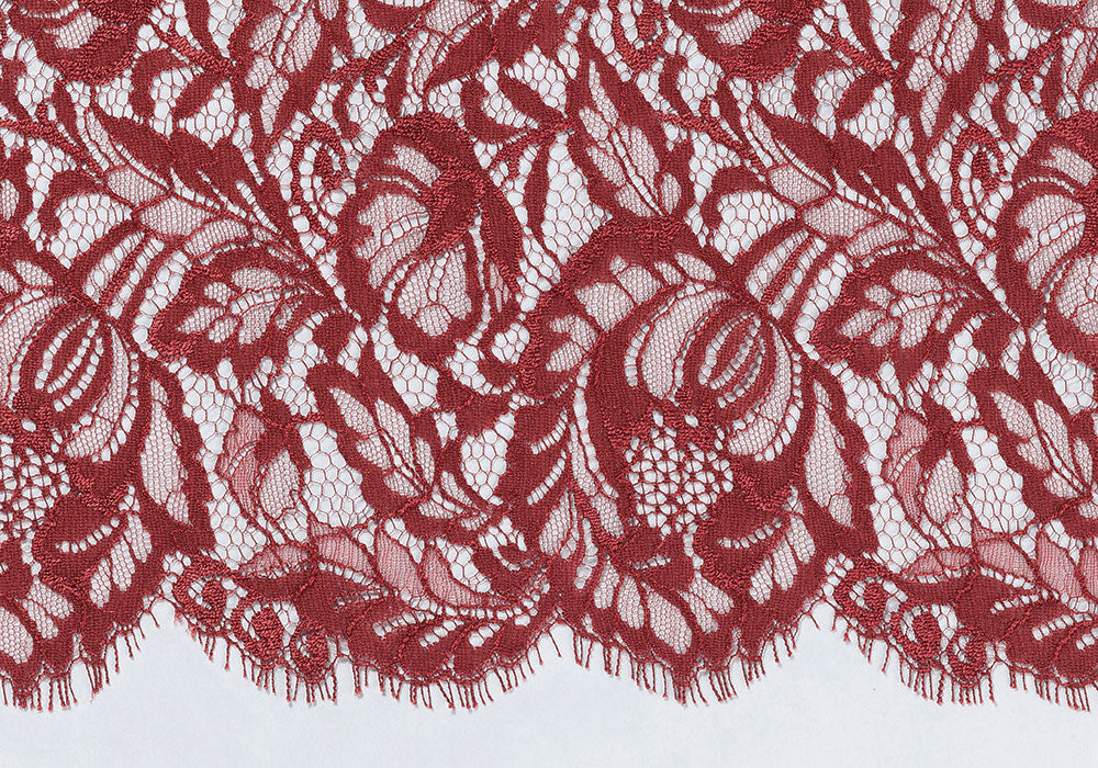 Burgundy Floral Chantilly Lace Fabric (Made in USA)
