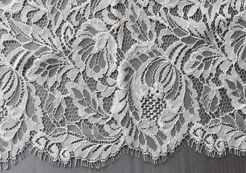 Double Scalloped Candlelight Ivory Floral Chantilly Lace Fabric (Made in USA)