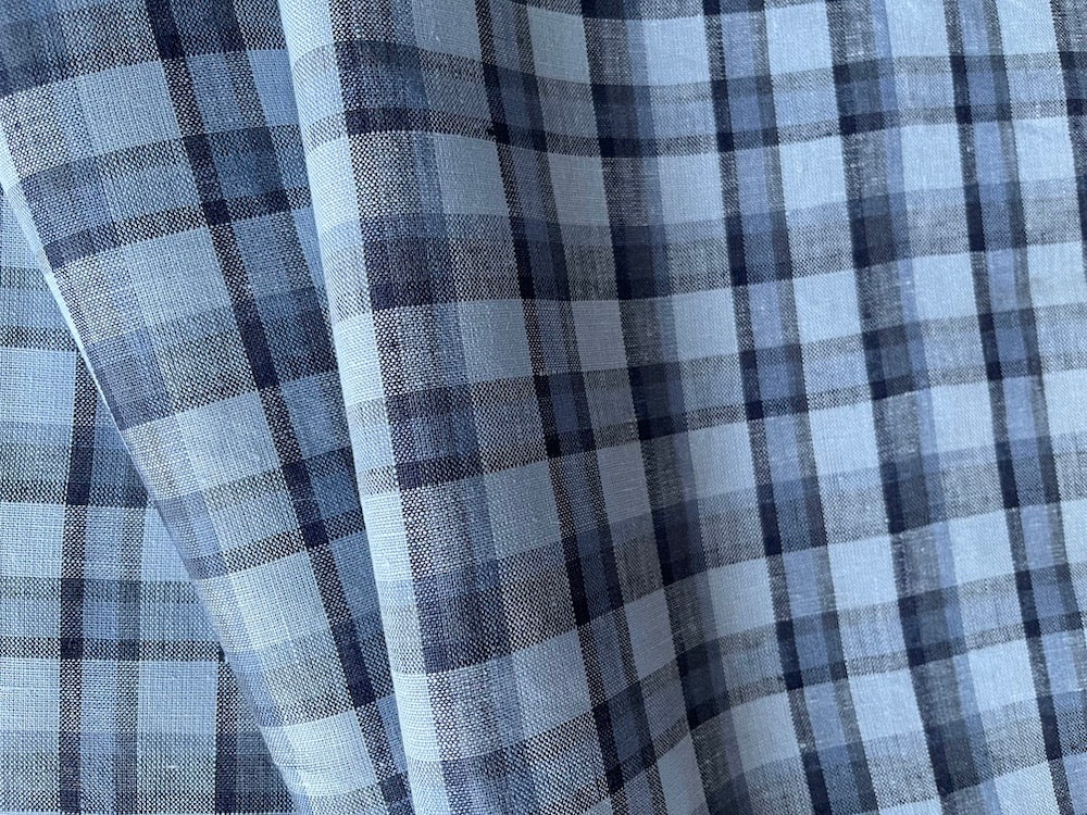 Denim & Sky Plaid Linen (Made in Poland)
