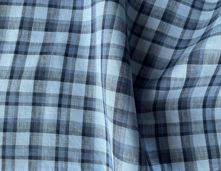 Denim & Sky Plaid Linen (Made in Poland)