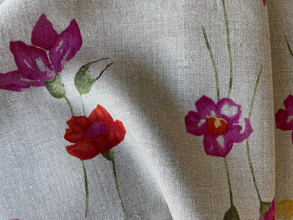 Charming Sunset Meadow Blooms Linen (Made in Poland)