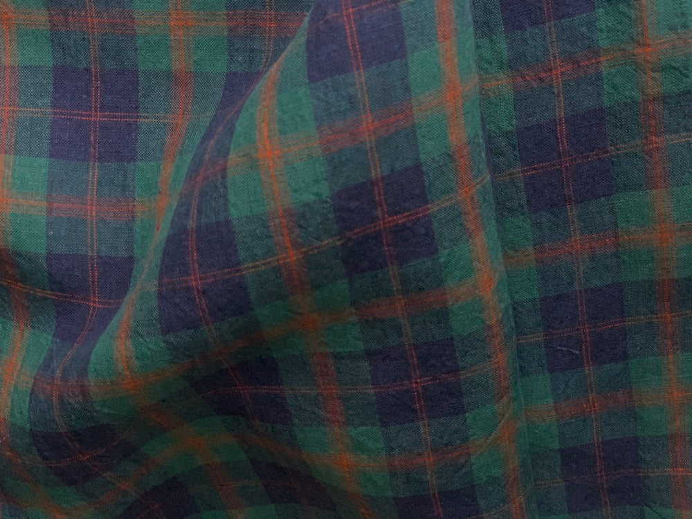 Faux Tartan Plaid Forest & Navy Washed Linen (Made in Italy)