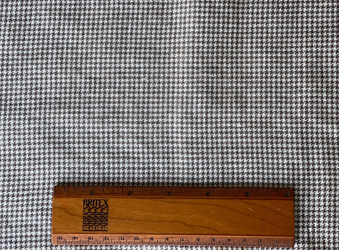 High-End Handsome Chestnut & White Houndstooth Linen  (Made in Italy)