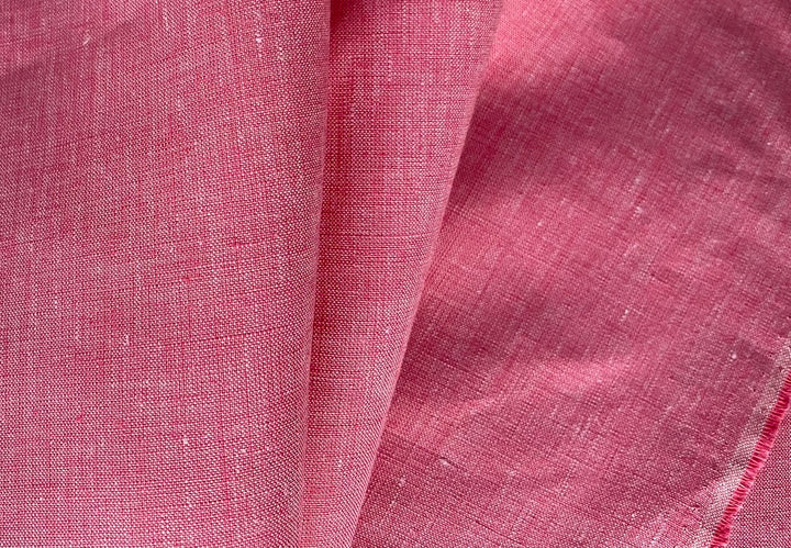 Mid-Weight Flamingo & White Cross-Weave Linen (Made in Poland)