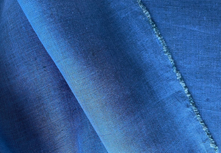 Semi-Sheer Denim & Teal Cross-Weave Handkerchief Linen (Made in Poland)