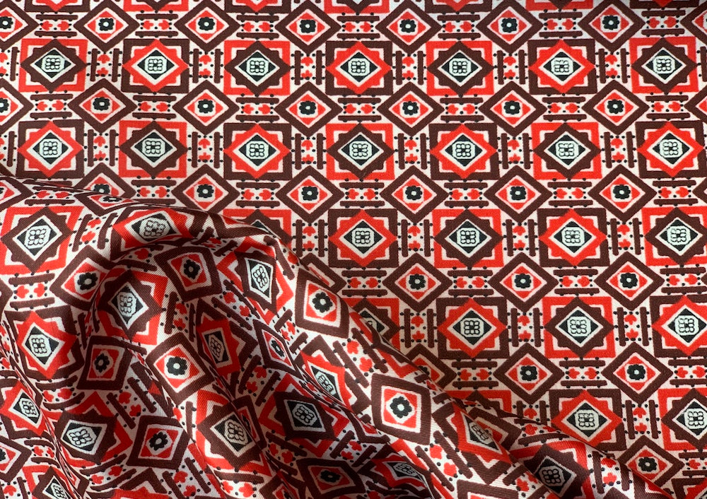 Mahogony & Red Geometric Squared Lining