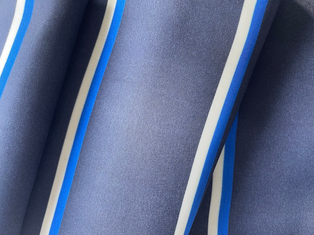 Navy, Cobalt & Ivory Striped Rayon Bemberg Lining (Made in Italy)