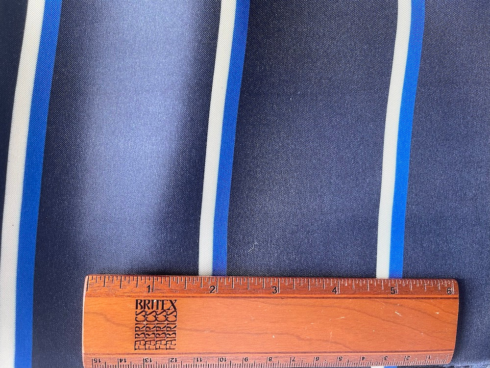 Navy, Cobalt & Ivory Striped Rayon Bemberg Lining (Made in Italy)