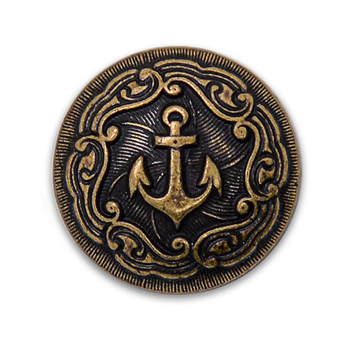 Anchor Antique Gold Metal Button (Made in USA by Waterbury)