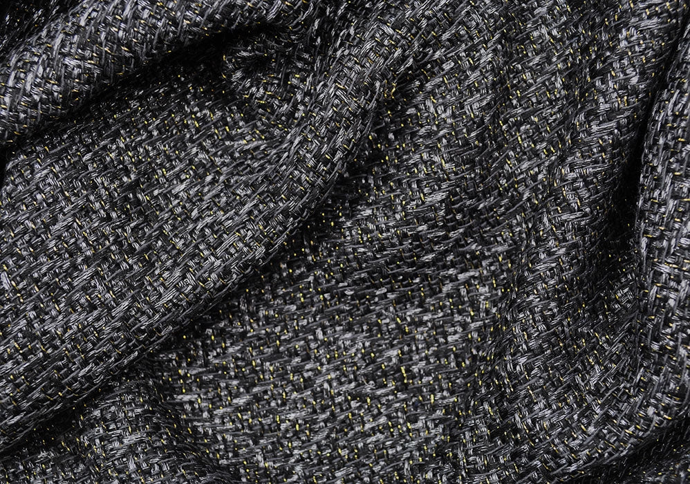 Chic Variegated Charcoal Grey & Metallic Gold Tweed Cotton Suiting (Made in Italy)