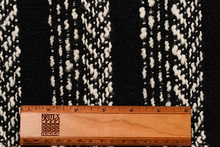 Black & Winter White Wool Blend Bouclé Coating (Made in Italy)