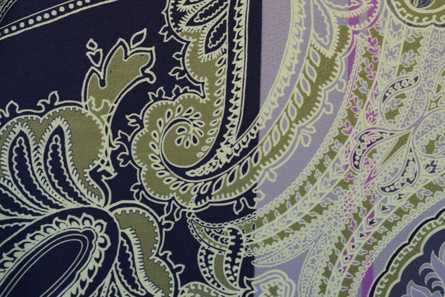 Purple & Sage Paisley Wool Challis (Made in Italy)