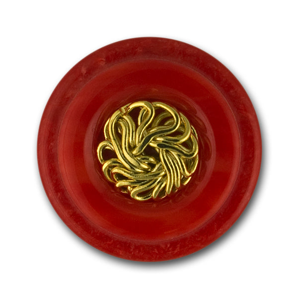 Maraschino Red & Gold Plastic Button