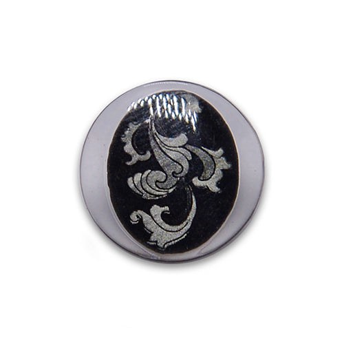 Black Swirling Leaves Plastic Button (Made in Italy)