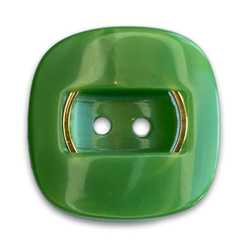 Rounded Square Kelly Green & Gold 2-Hole Plastic Button (Made in Italy)