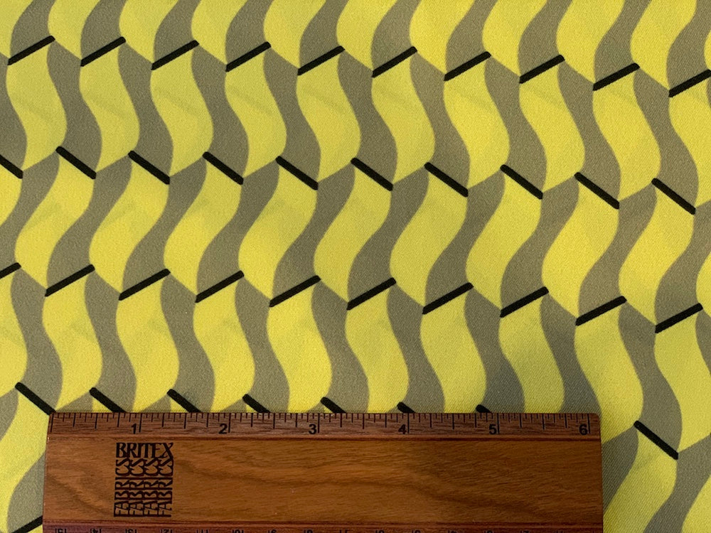 Geometric Art Deco-Inspired Blouse-Weight Polyester Twill  (Made in Italy)