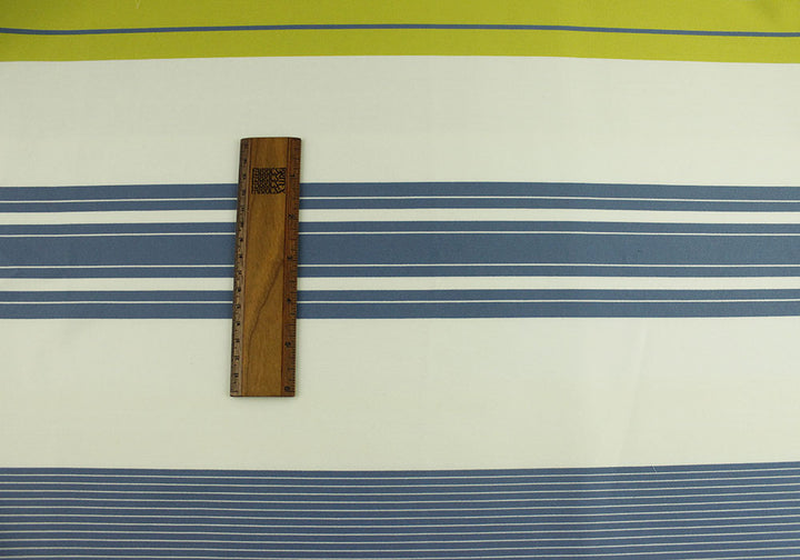 63" Panel - Cabana Chartreuse & Washed Denim Blue Striped Polyester Blend (Made in Italy)