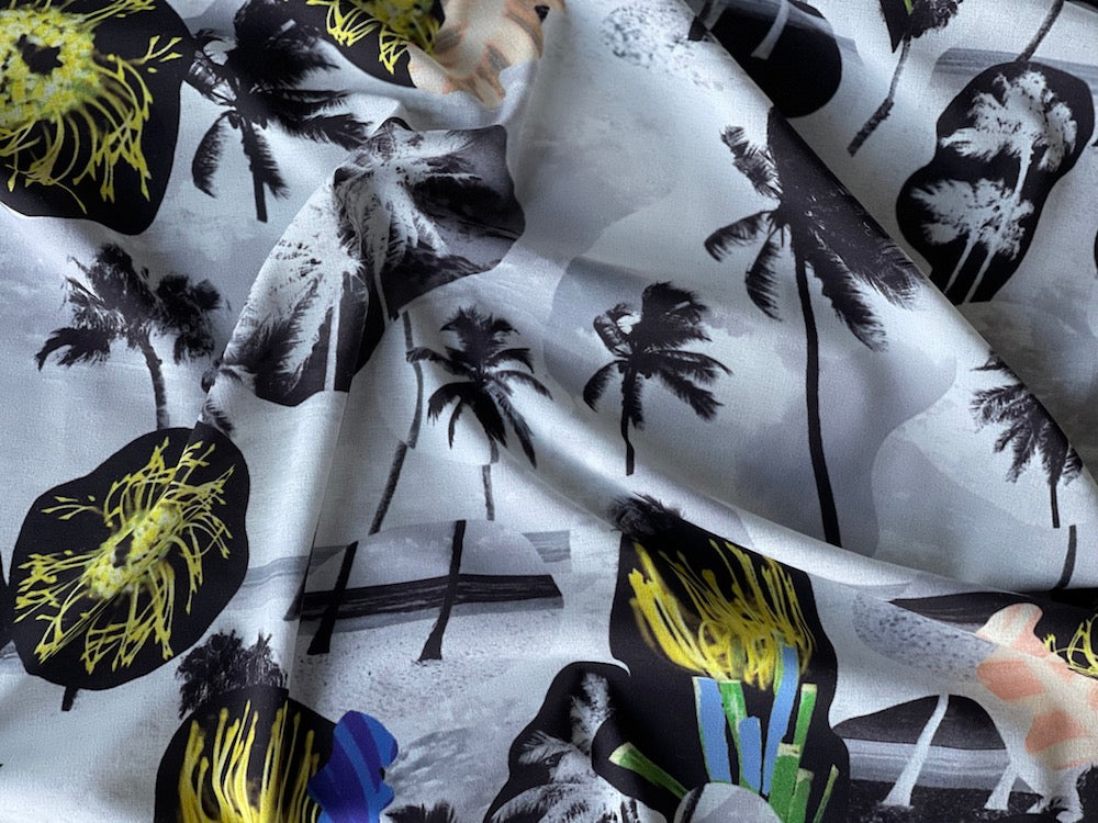 Opening Ceremony Digital Silver Palm Trees Stretch Polyester