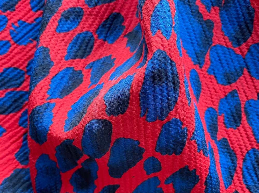 Pleated & Crinkled Leopard Pop Art-Inspired Polyester (Made in Italy)