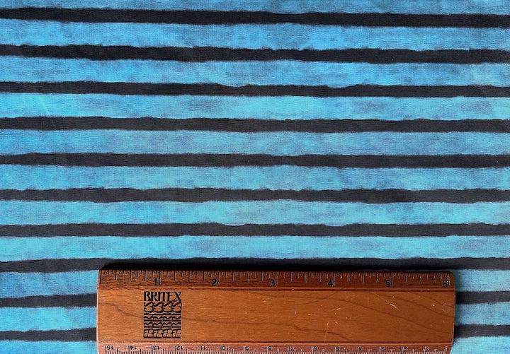 Striped Heathered Sky Blue & Black Polyester Taffeta (Made in Italy)