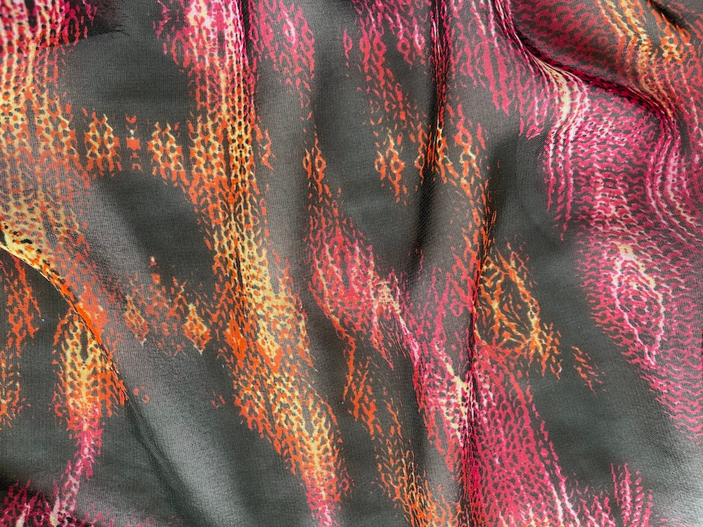 Stylish Semi-Sheer Flaming Snake Polyester Georgette (Made in Italy)
