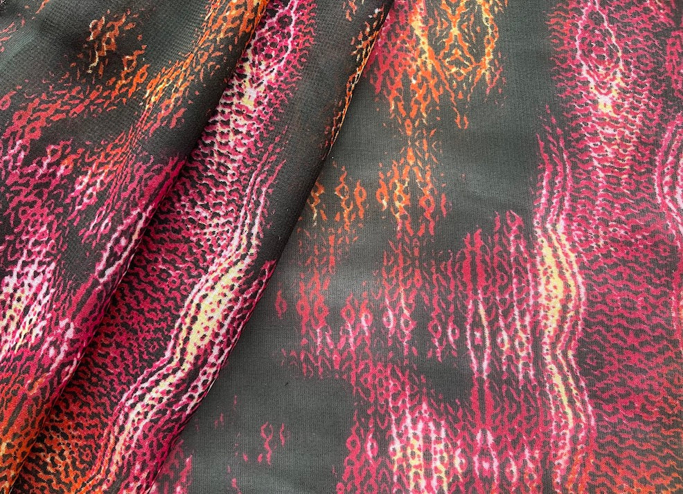 Stylish Semi-Sheer Flaming Snake Polyester Georgette (Made in Italy)