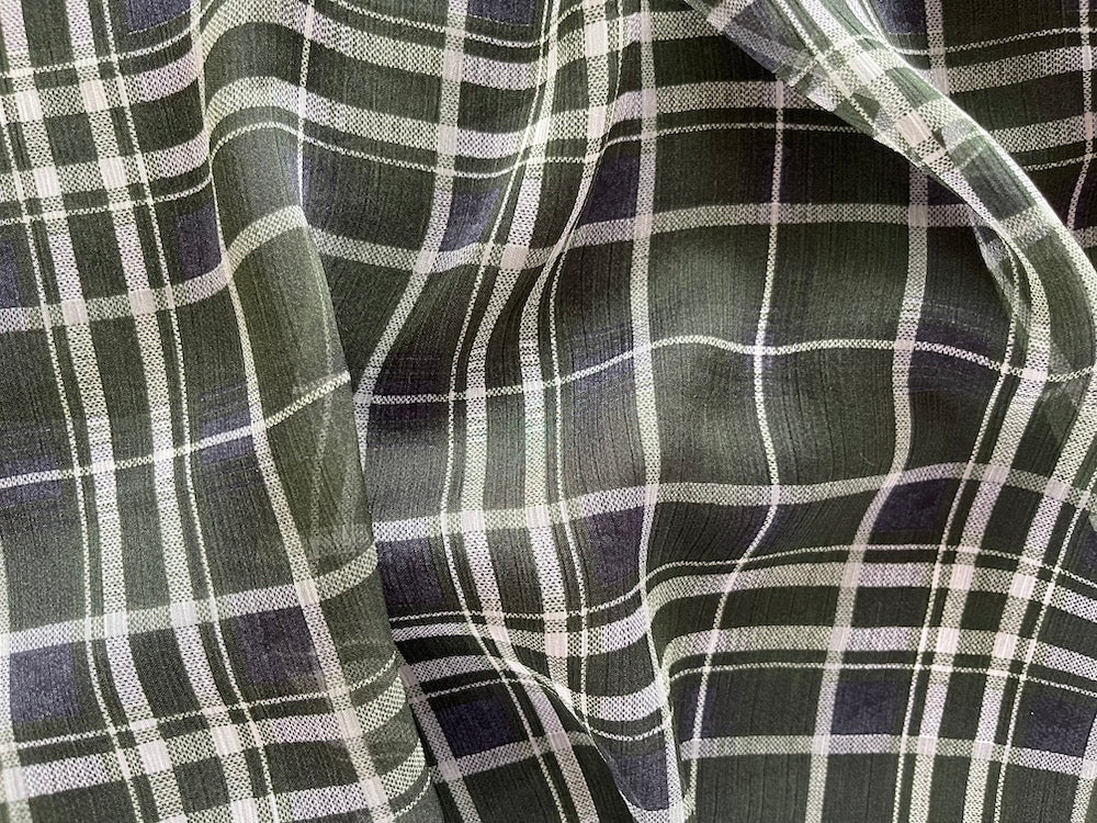 Sheer Pine Plaid Crinkled Polyester Chiffon (Made in Italy)