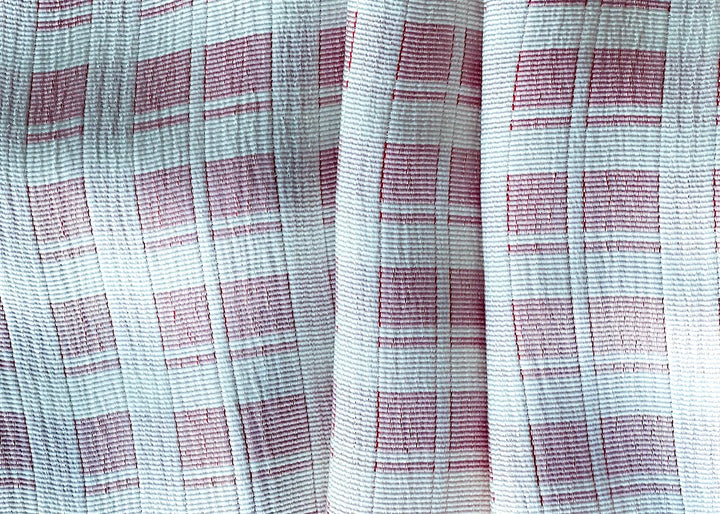 Washed Barn Red & Ivory Mock Windowpane Stretch Viscose Blend (Made in Italy)