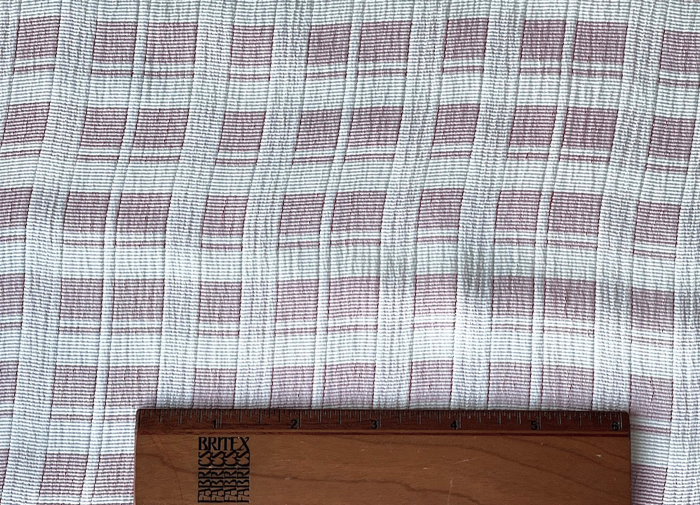 Washed Barn Red & Ivory Mock Windowpane Stretch Viscose Blend (Made in Italy)