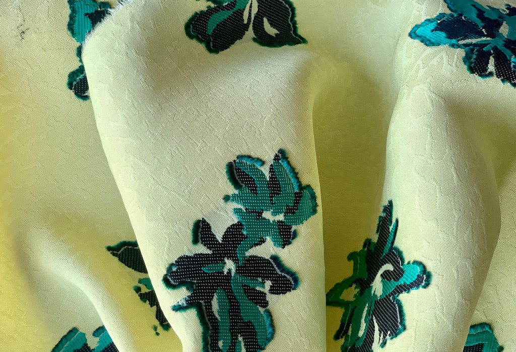 Sunshine Yellow Mock Appliqué Floral Viscose Blend Brocade (Made in Italy)