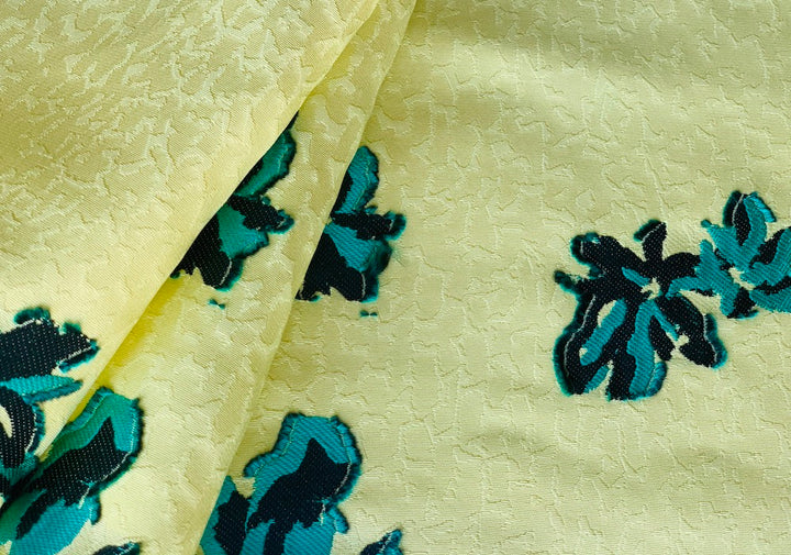 Sunshine Yellow Mock Appliqué Floral Viscose Blend Brocade (Made in Italy)
