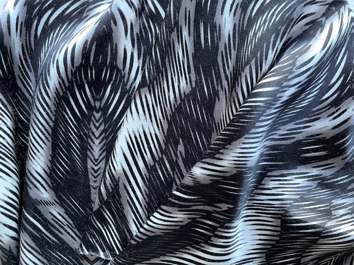 Feathery Zebra Silvered Satin Viscose (Made in Italy)