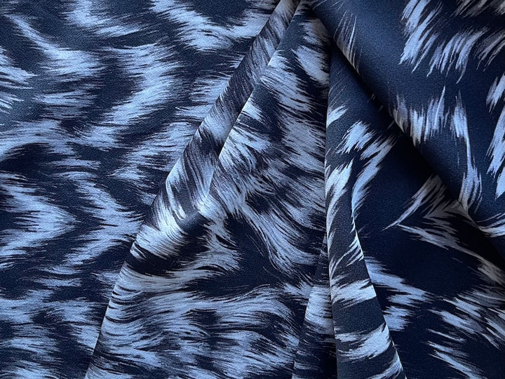 Max Mara Feathery Abstract Grey, Black & White Stretch Viscose Crepe (Made in Italy)