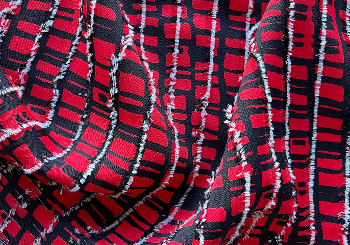 Sassy Fringed Red, White & Black Viscose Crepe (Made in Italy)